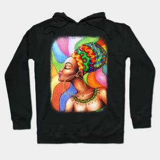 African Woman Portrait on Wax Traditional Fabric Hoodie